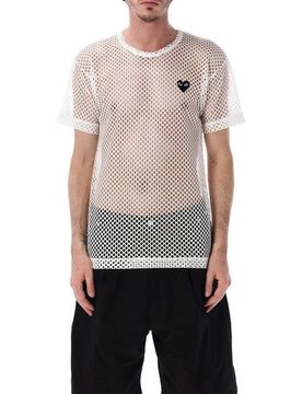 Comme Des Garçons Play Men's Mesh T-Shirt with Large Emblem