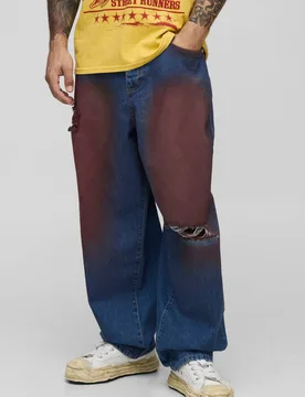 Herren Balloon Fit Zerrissene Knie Rot Getönte Jeans Hosen Red Größe 30R - boohooMAN - FashionsVida