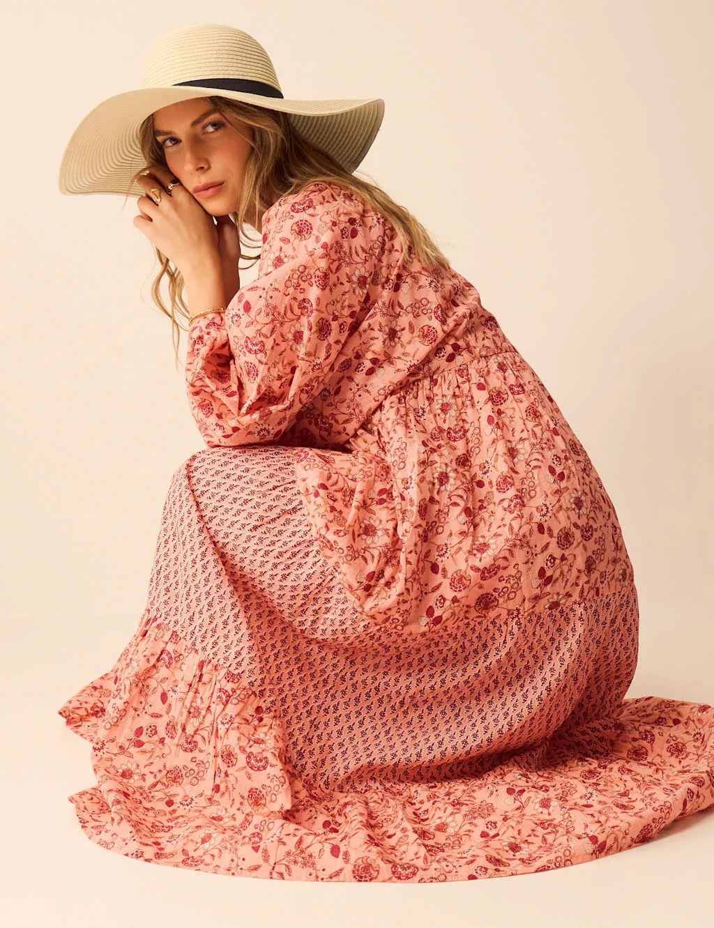Pure Cotton Printed V-Neck Maxi Beach Dress Pink female - Accessorize - FashionsVida