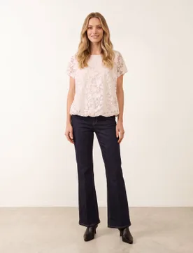 Floral Sheer Overlay Top - S/M / WHITE - female - Blue Vanilla - FashionsVida