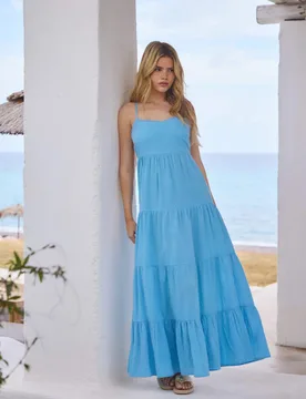 Pure Cotton Maxi Beach Dress Blue female - South Beach - FashionsVida