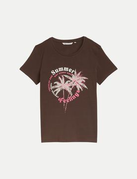 T-Shirt mit Frontprint Braun M
