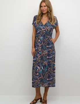 Jennifer V-Neck Pocket Maxi Dress - Navy - Size: 10 - Kaffe - FashionsVida