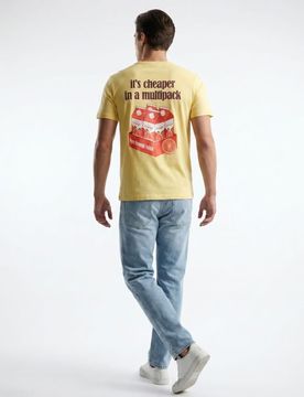 T-shirt in cotone con stampa di succo d’arancia - giallo