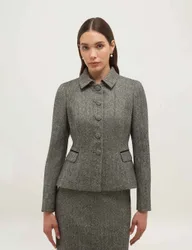 Pure Wool Textured Short Jacket Black Mix female