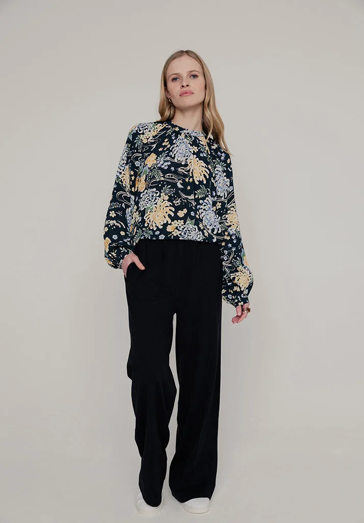 Helena Bow Detail Kyoto Floral Print Blouse In Navy - 6 - Lily and Lionel London Limited - FashionsVida