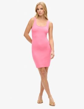 Superdry Damen Jersey-minikleid mit Eckigem Ausschnitt Rosa - Größe: 40