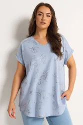 Foil Notch Neck Top - Light Blue - Size: 22-24
