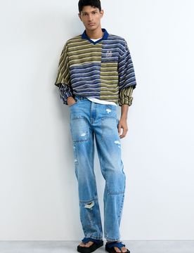 Jean coutures, , Coton, Bleu, 28
