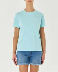 T-shirt color acqua a tinta unita in puro cotone con logo piccolo bianco ricamato sul petto