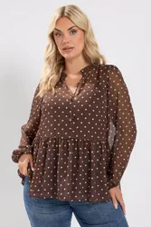 Women's Polka Dot Blouse in Chocolate Size: 16 - Chocolate - Size: 16