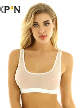 Women Sexy Crop Top Sleeveless See-through Transparent Elastic Mesh Bralette Bra Deep U Neck Vest Tank Tops Sexy Bras - Aliexpress - FashionsVida