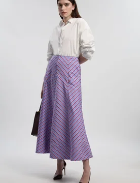 Womens Cotton Stripe Full Midi Skirt - Pale Blue - Size 16 Uk - Karen millen - FashionsVida