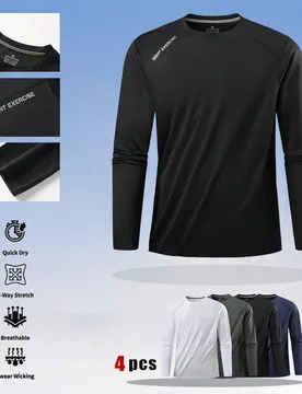 Pieza Top deportivo de fitness de manga larga ligero para hombre, capa base de entrenamiento y running de secado rápido, transpirable y absorbente de - Shein - FashionsVida