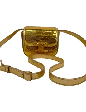 Women's Preloved Mini Triomphe Crossbody Bag in Gold Sequin - Gold - Size: One Size - Celine - FashionsVida