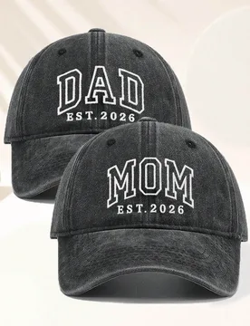 Gorra de béisbol ajustable para pareja y padre-hijo, impresa con el texto "Papá Mamá", con acabado vintage desgastado. Este sombrero casual de moda - Shein - FashionsVida