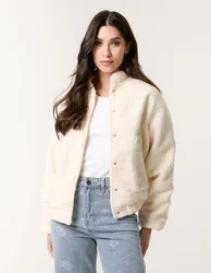 Faux Shearling Jacket - S / Khaki/Ivory - female