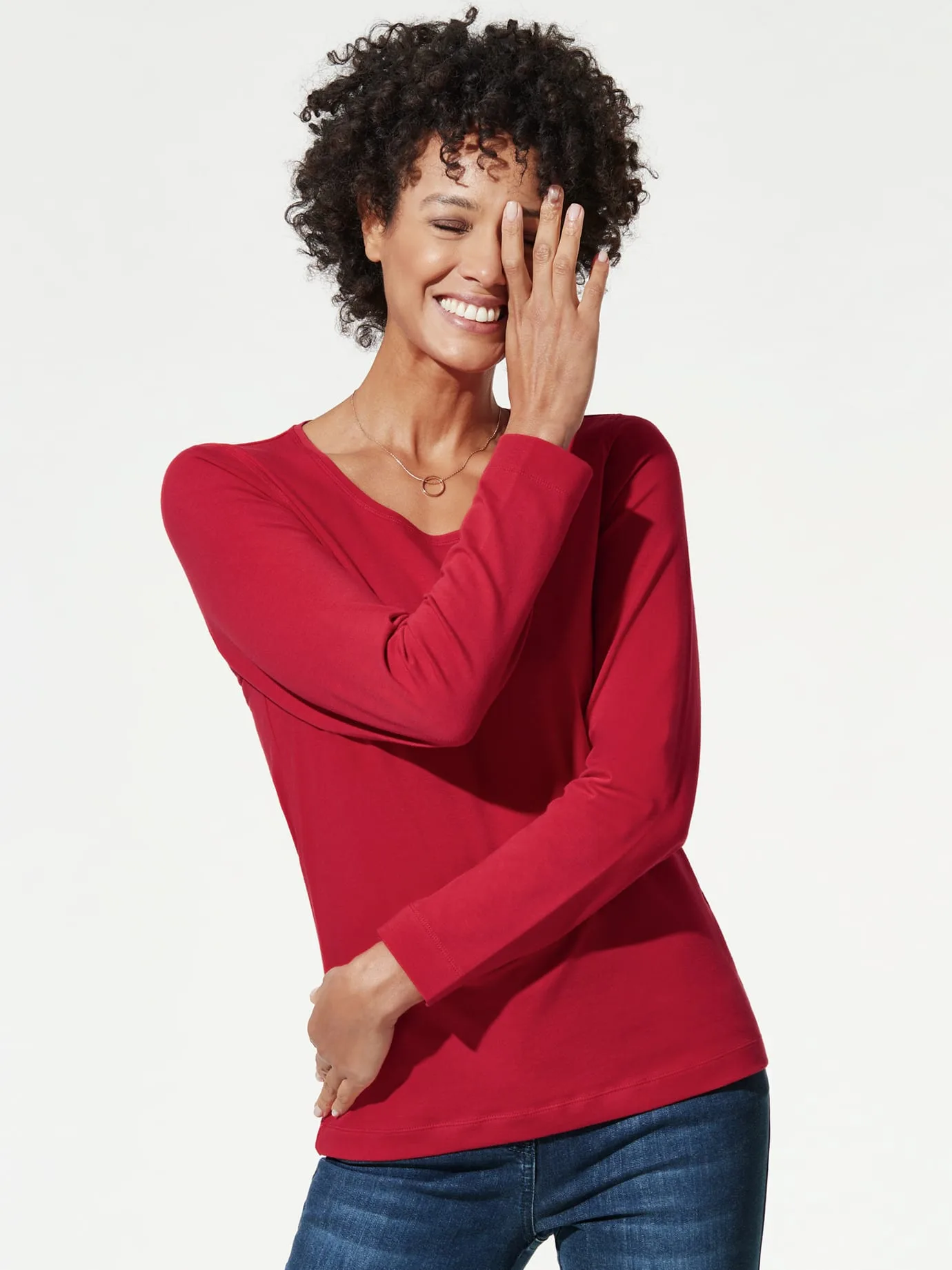 Baumwoll-Basic-Shirt Langarm, normale Größen, Farbe Rot, 44, Damen - Walbusch - FashionsVida