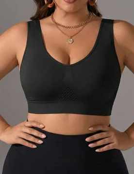 Paquete Sujetador Deportivo Sin Costuras Talla Grande para Mujer 1XL-4XL Negro con Almohadillas Removibles Espalda de Malla Top Corto para Entrenamien - Shein - FashionsVida