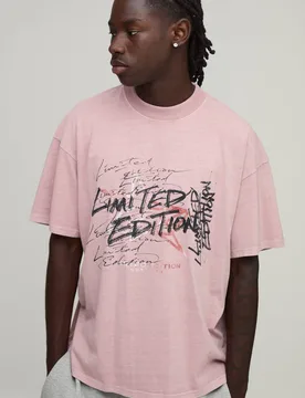Herren Gewaschenes Rotes Übergroßes Gestapeltes Limitierte Auflage Druck Oberteil Red Größe XS - boohooMAN - FashionsVida