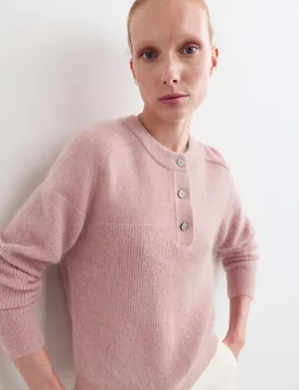 Wool Blend Crew Neck Button Detail Jumper Lilac female - Jaeger - FashionsVida