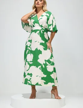 Women's Floral Linen Look Wrap Dress Size: 22 - Multicolor - Size: 22 - Yours - FashionsVida