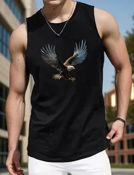 Fashionable Men's Vest With Eagle Pattern Printed Solid Color T-shirt, Summer Thin Sleeveless Breathable Exercise Top - Aliexpress - FashionsVida