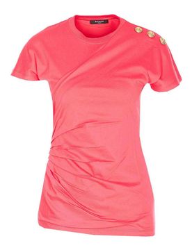 T-shirt drappeggiata a 3 bottoni
