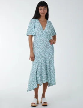 Angel Sleeves Wrap Midi Dress - 12 / Mint - female - Blue Vanilla - FashionsVida