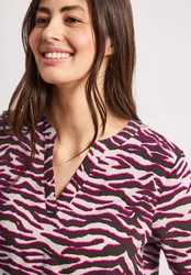 Kurzarm Bluse mit Split Neck und Print female Rosa