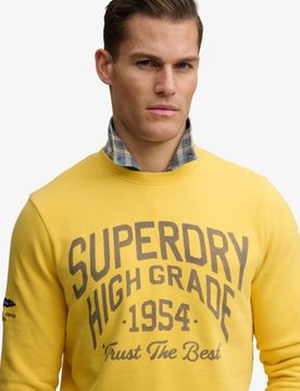 Superdry Herren Baumwolle Textdruck Coastal Entspannt Sweatshirt, Gelb & Grau, Größe: XXL
