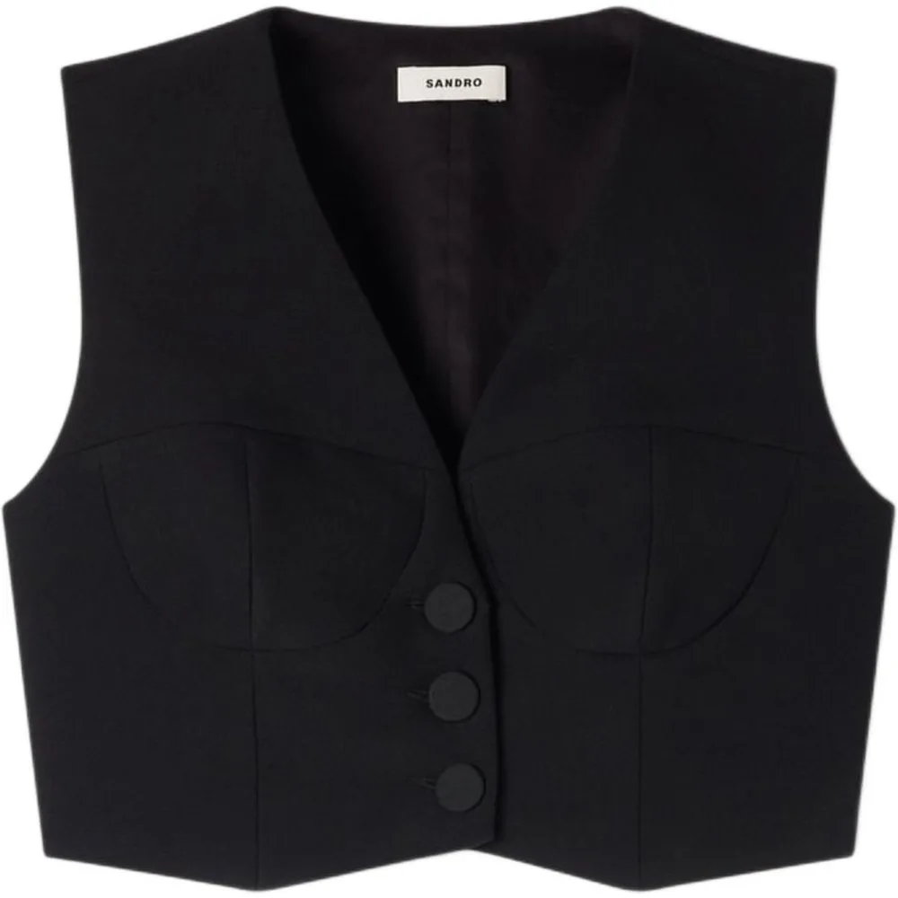 Top de mujer corto estilo chaleco con escote pico - sandro - FashionsVida