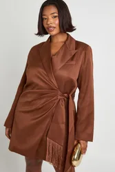 Womens Plus Tassel Blazer Dress - Chocolate - Size 22 Uk