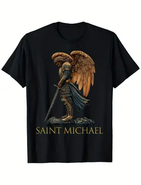 Saint Michael the Archangel pattern，100% cotton summer O-neck short sleeve O-neck printed T-shirt - Aliexpress - FashionsVida