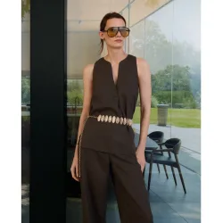 Top de lino sin mangas de mujer