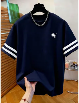 Camiseta de hombre de cuello redondo con estampado bordado - Camiseta casual de cuello redondo - Camiseta ligera adecuada para todas las estaciones - Shein - FashionsVida