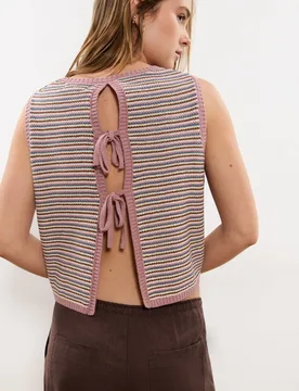 Top de punto de mujer de rayas con lazos - Brownie - FashionsVida