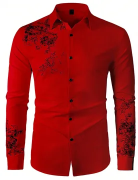 Camisa casual de manga larga con botones delanteros y estampado floral para hombre, para uso diario, otoño - Shein - FashionsVida