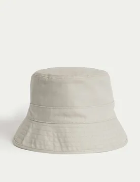Pure Cotton Herringbone Bucket Hat Stone male - M&S - FashionsVida