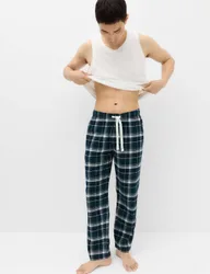 Pure Cotton Checked Loungewear Bottoms Dark Kingfisher male