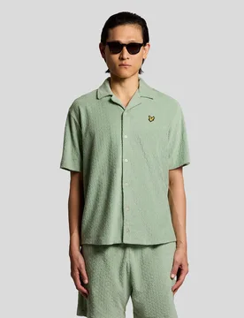 Mens Honeycomb Effect Towelling Shirt - Green - Size Small - Lyle & Scott - FashionsVida
