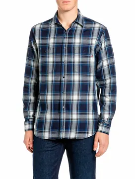 Chemise à Manches Longues M105z.000.723t0w Navy / Light Blue / NatWhite Check XL
