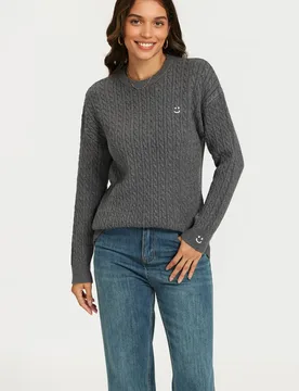 Smiley Face Embroidery Jumper Top In Dark Grey - Grey - Size: One Size - FS Collection - FashionsVida