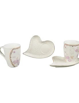 Kaffeetassen mit Untertassen "Herz", 2 Stück je 250 ml weiss - viva domo - FashionsVida