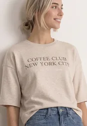 Kurzarm Sweatshirt mit Wording female Beige