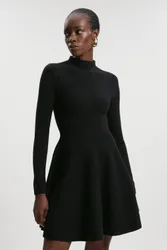 Women's Petite Viscose Blend Full Circle Knit Mini Dress in Black Size: Medium - Black - Size: M
