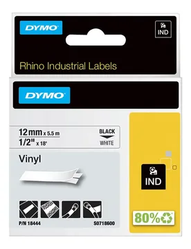 Ruban Adhésif Étiquette De Rhinocéros Ind. Vinyle 12 X5.5 M Black / White One Size unisex