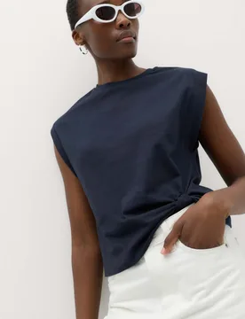 Pure Cotton Knot Detail T-Shirt Navy female - M&S - FashionsVida