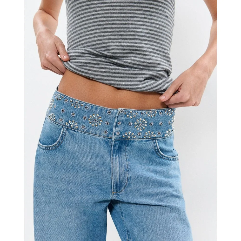 Vaquero recto de mujer con cintura ancha - Brownie - FashionsVida