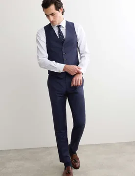 Italian Pure Wool Sharkskin Waistcoat Dark Blue male - Jaeger - FashionsVida